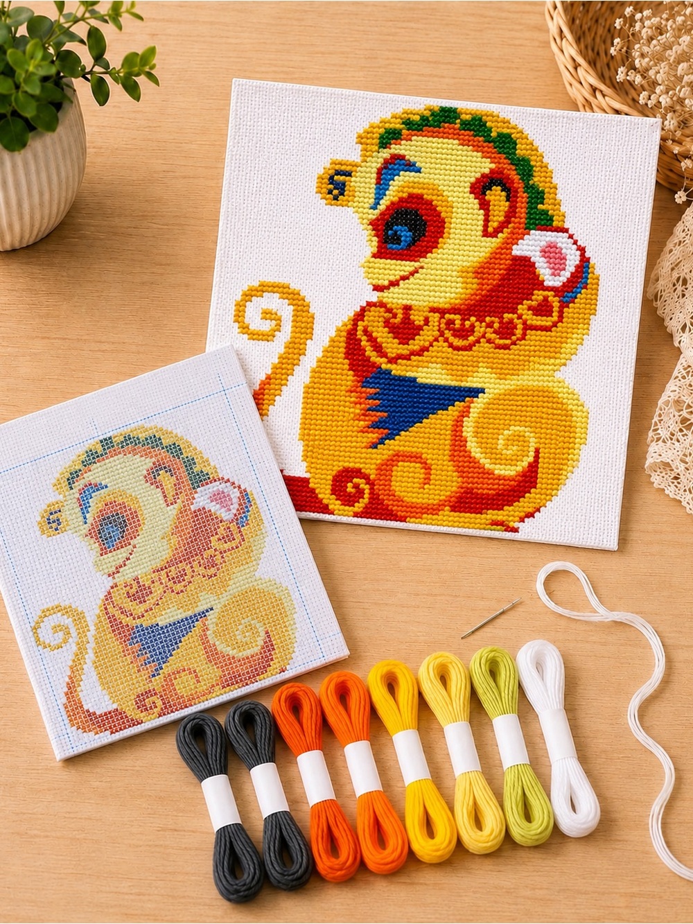 Golden Monkey Cross Stitch Kit – Stamped Beginner Cross Stitch Kit